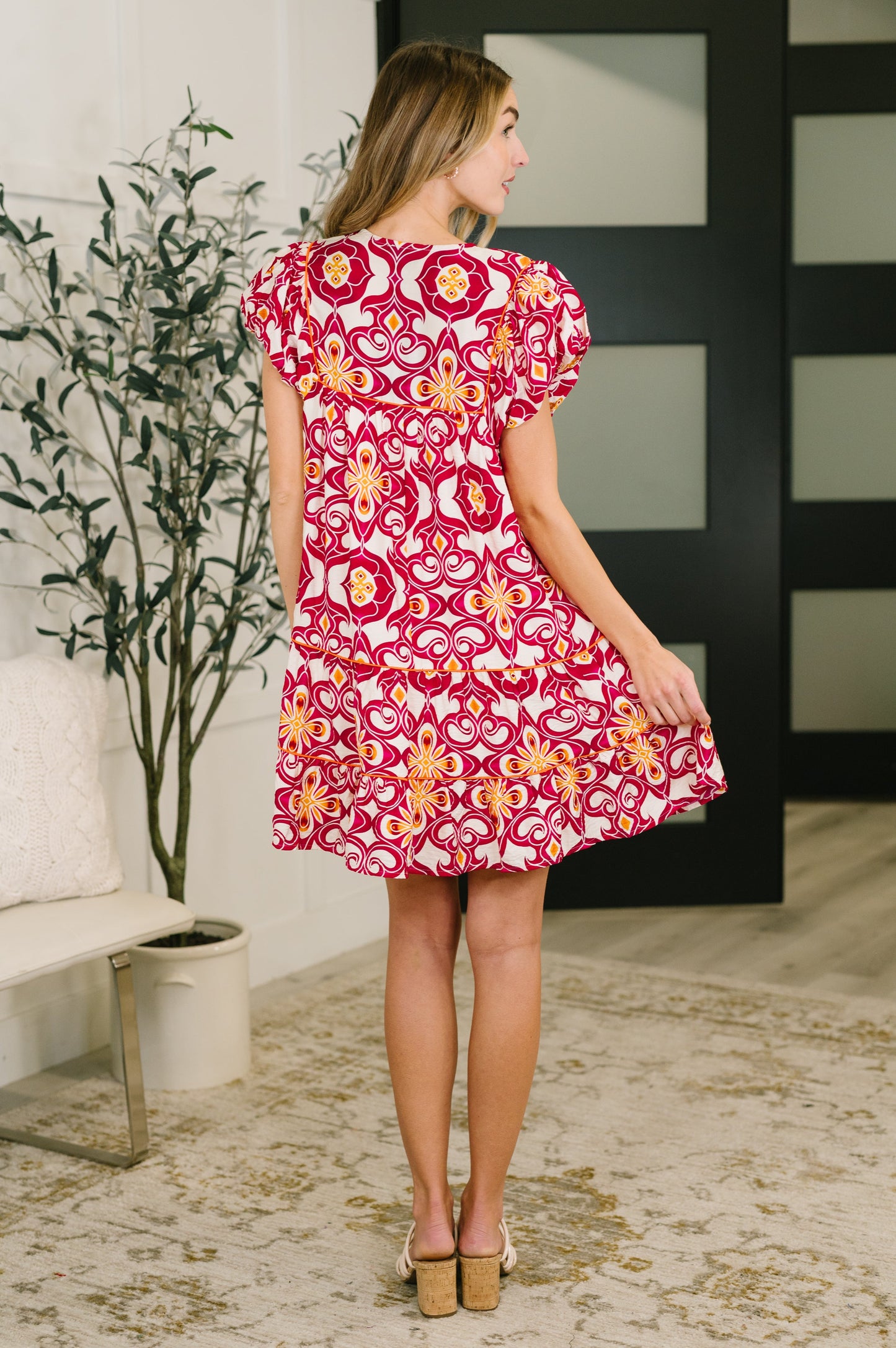 Don't You Go Away balloon sleeve dress in crinkle woven fabric – alternate view 5