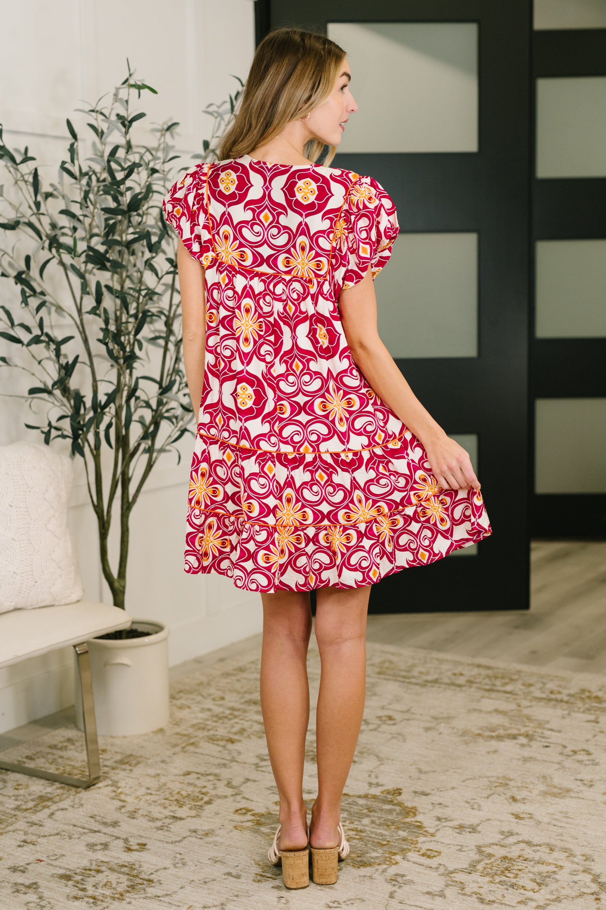 Don't You Go Away balloon sleeve dress in crinkle woven fabric – alternate view 5