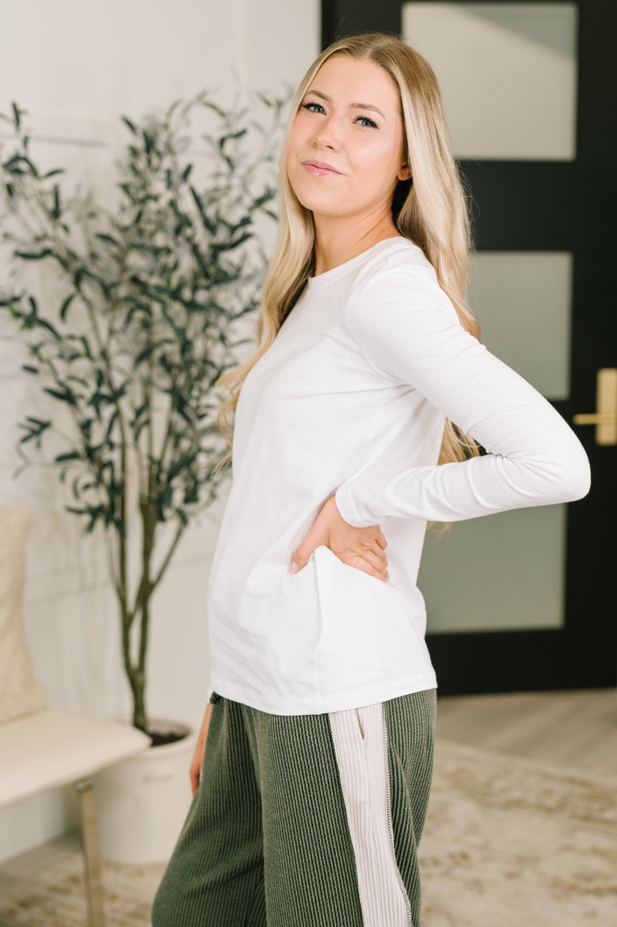 Down to the Basics Long Sleeve Top in White, jersey – alternate view 4