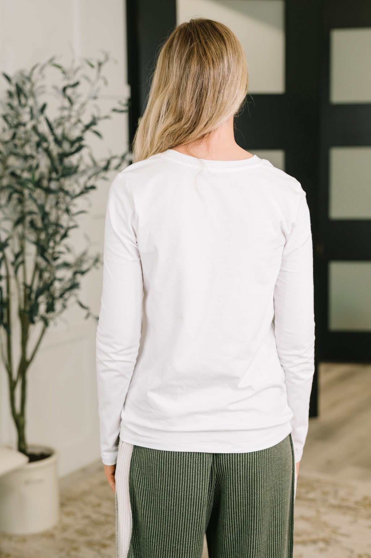 Down to the Basics Long Sleeve Top in White, jersey – alternate view 5