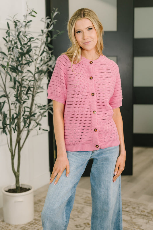 Dreaming All Day Sweater Knit Button Down – mid-weight knit with banded ribbed round neckline