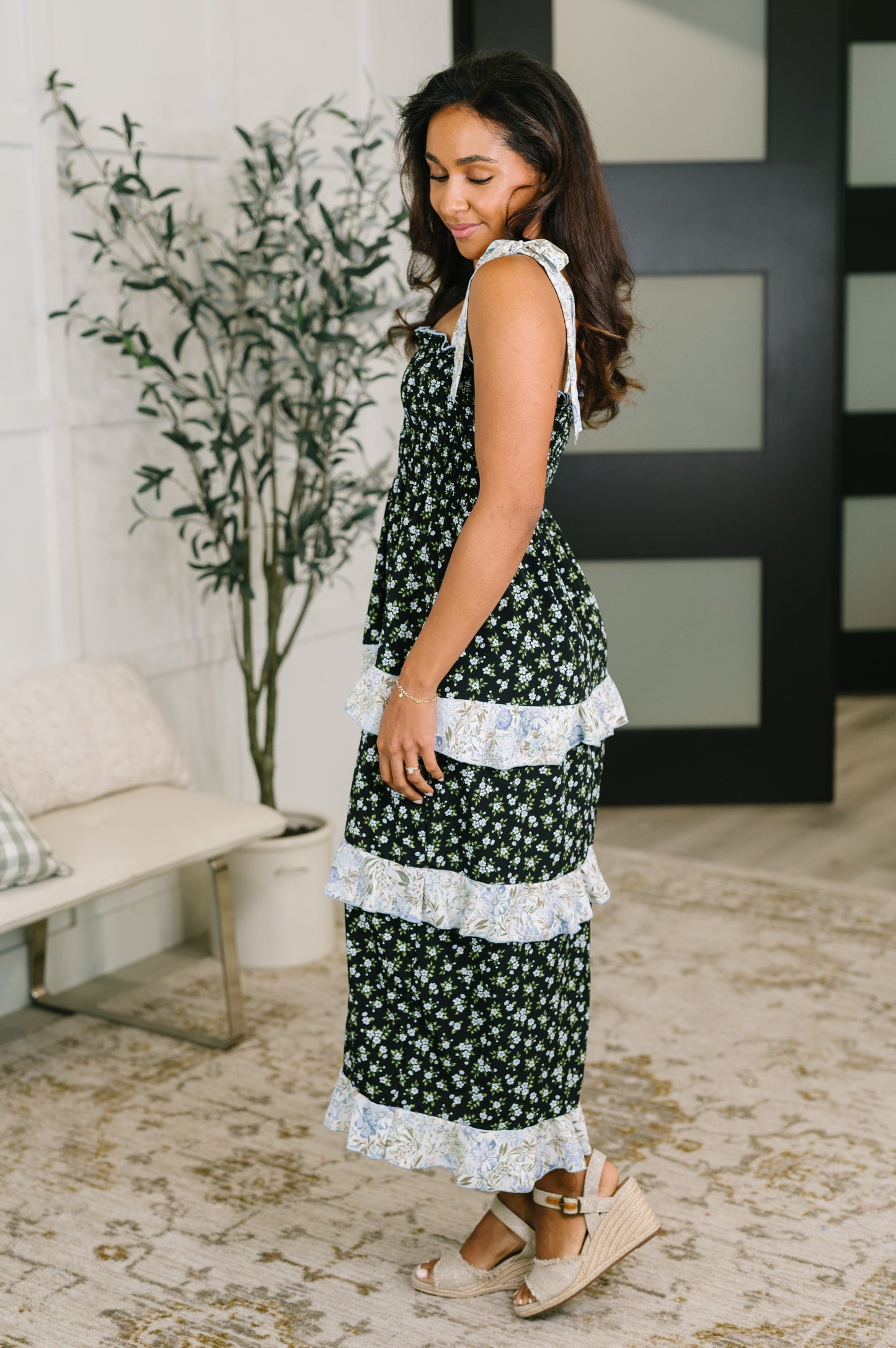 Elegant Edge Tiered Maxi Dress in Navy – alternate view 4