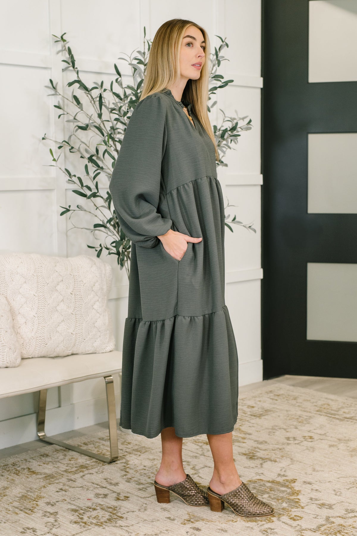 Every Single Touch V-Neck Tiered Dress in waffle knit – alternate view 3
