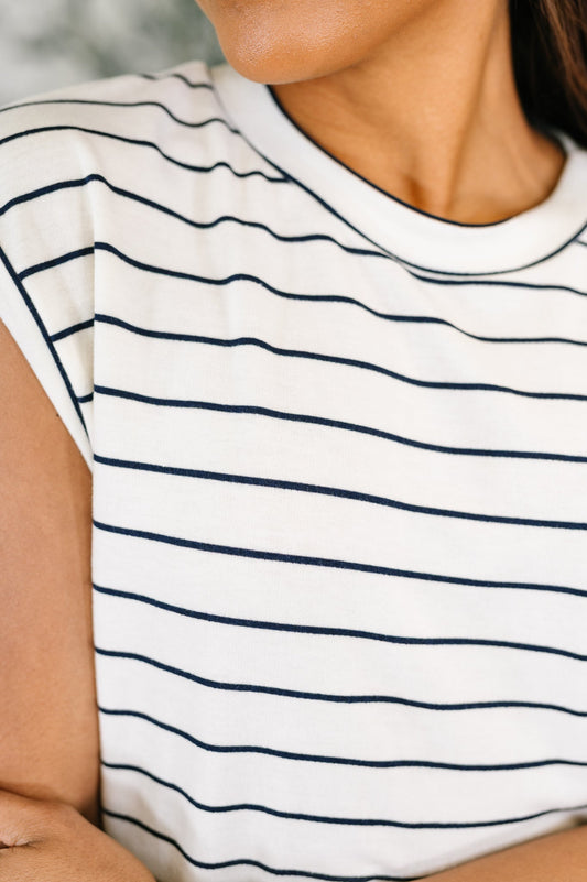 Everything In Between Striped Cap Sleeve Tee – alternate view 2