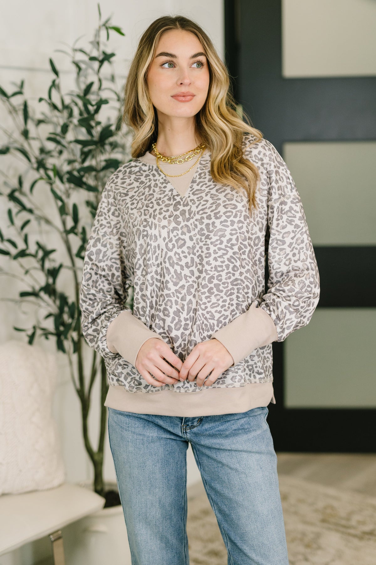 Everything You Need Patchwork Crew Neck Pullover