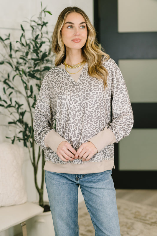 Everything You Need Patchwork Crew Neck Pullover in terry