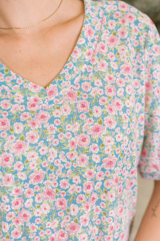 Everything in My Power floral puff sleeve blouse in waffle knit – alternate view 2