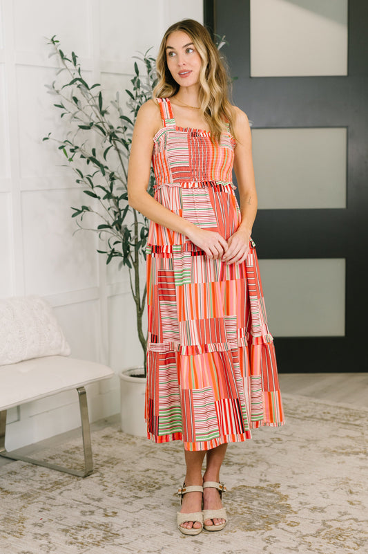 Extra Sentimental wide strap tiered dress in crinkle knit