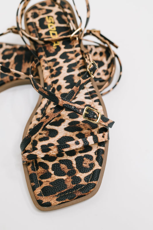 Eyeful Square Toe Ankle Strap Sandal in Leopard Sandals Ave Shops