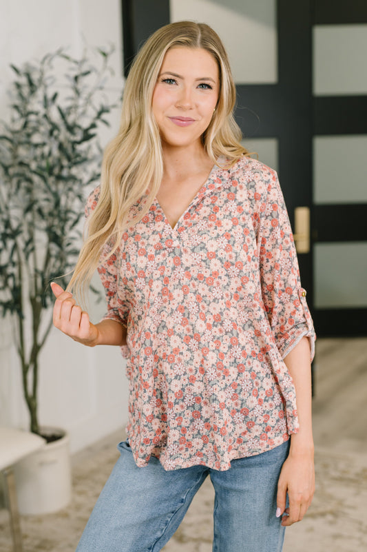 Favorite Florist Split Neck Half Sleeve Top in knit
