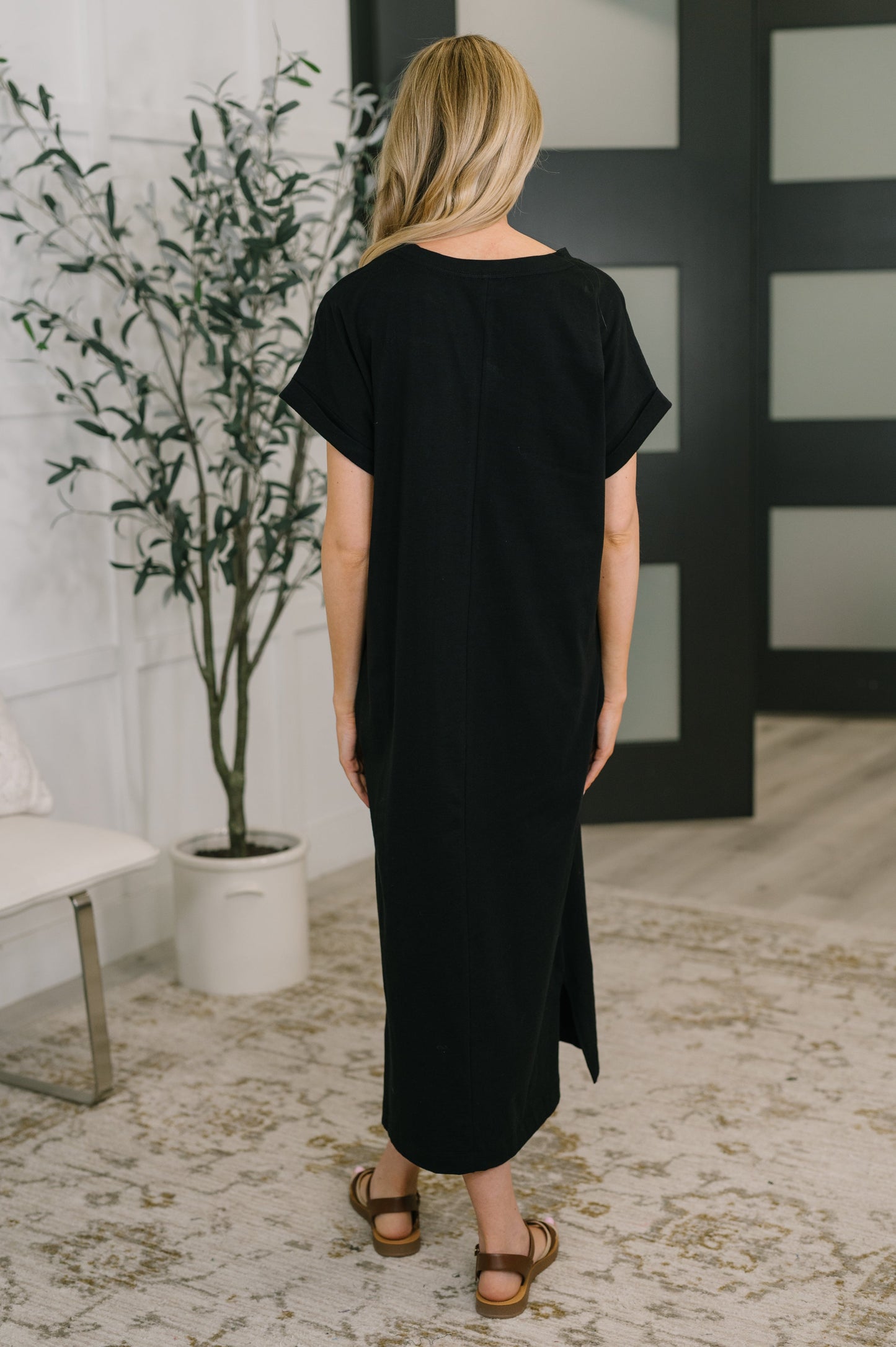 Fix You Right Up short sleeve midi dress in black jersey knit – alternate view 4
