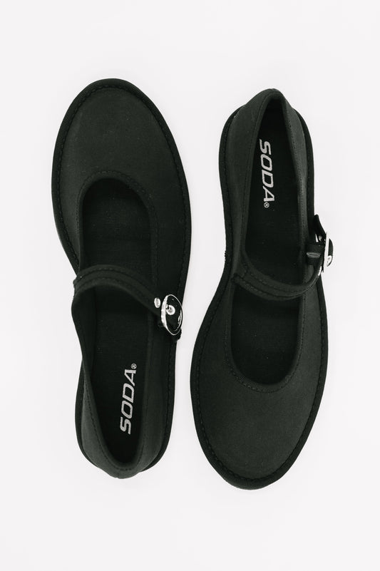 Fleta Buckle Flats in Black – soft cotton with buckle strap detail, true-to-size fit – alternate view 2