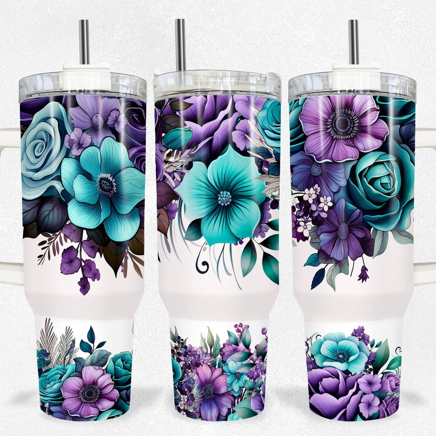 Purple Floral Tumbler 40oz Tumbler Tumbler Tea-Shirt Shoppe