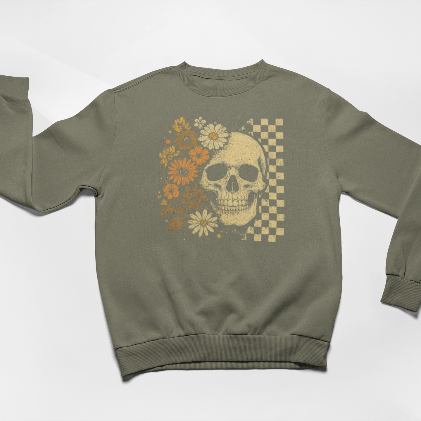 Bloom & Doom Graphic Sweatshirt Graphic Sweatshirt Tea Shirt Shoppe S Military Green