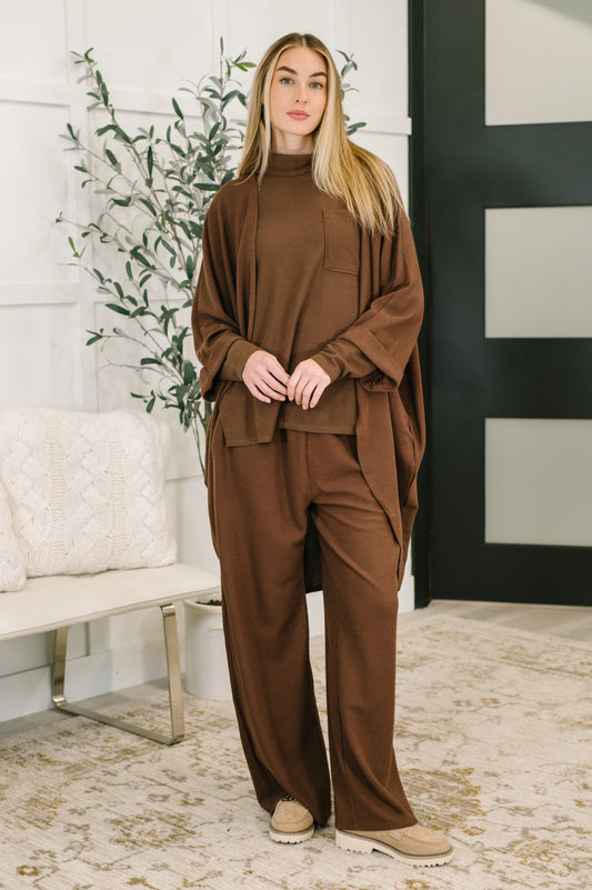 Getaway Set in Dark Mocha, waffle knit