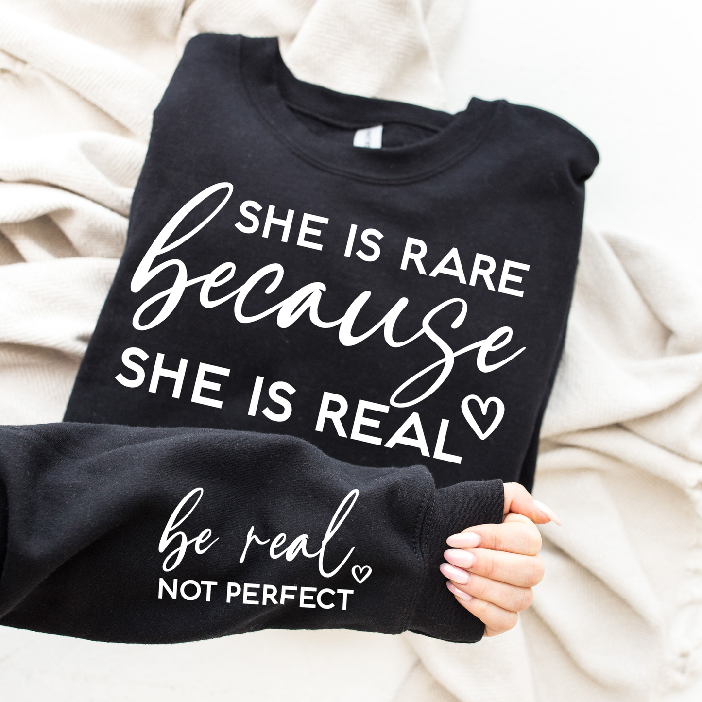 Be Real Not Perfect Graphic Sweatshirt Sweatshirt Tea Shirt Shoppe Small