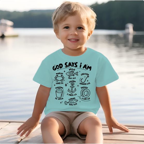 God Says I Am (Fishing) Youth & Toddler Graphic Tee Youth Graphic Tee Tea Shirt Shoppe 2T Saltwater