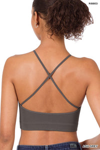 The "Criss Cross Chic" Ribbed Seamless Cropped Cami Top.