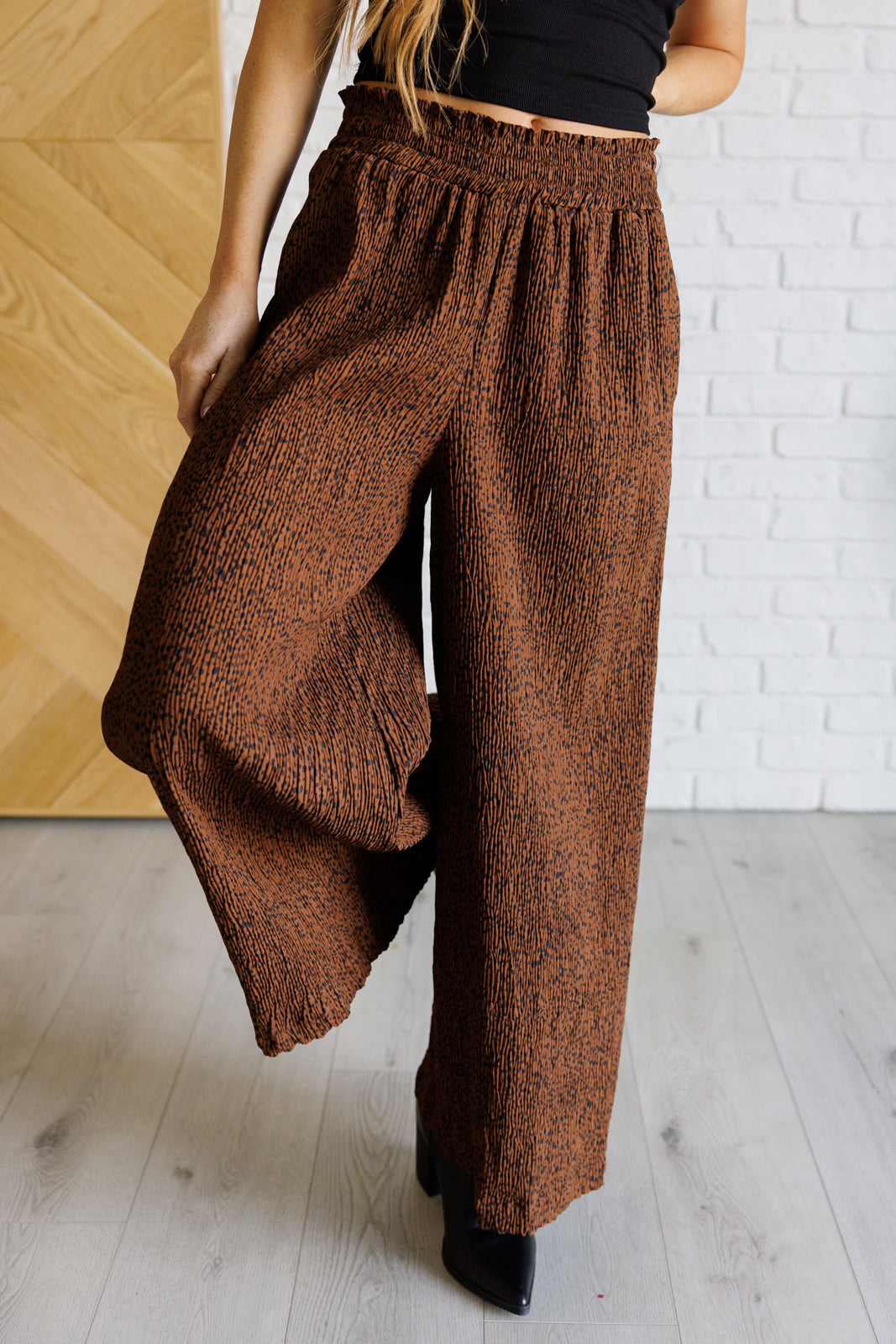 Harmony High Rise Wide Leg Pants in Brown – alternate view 3