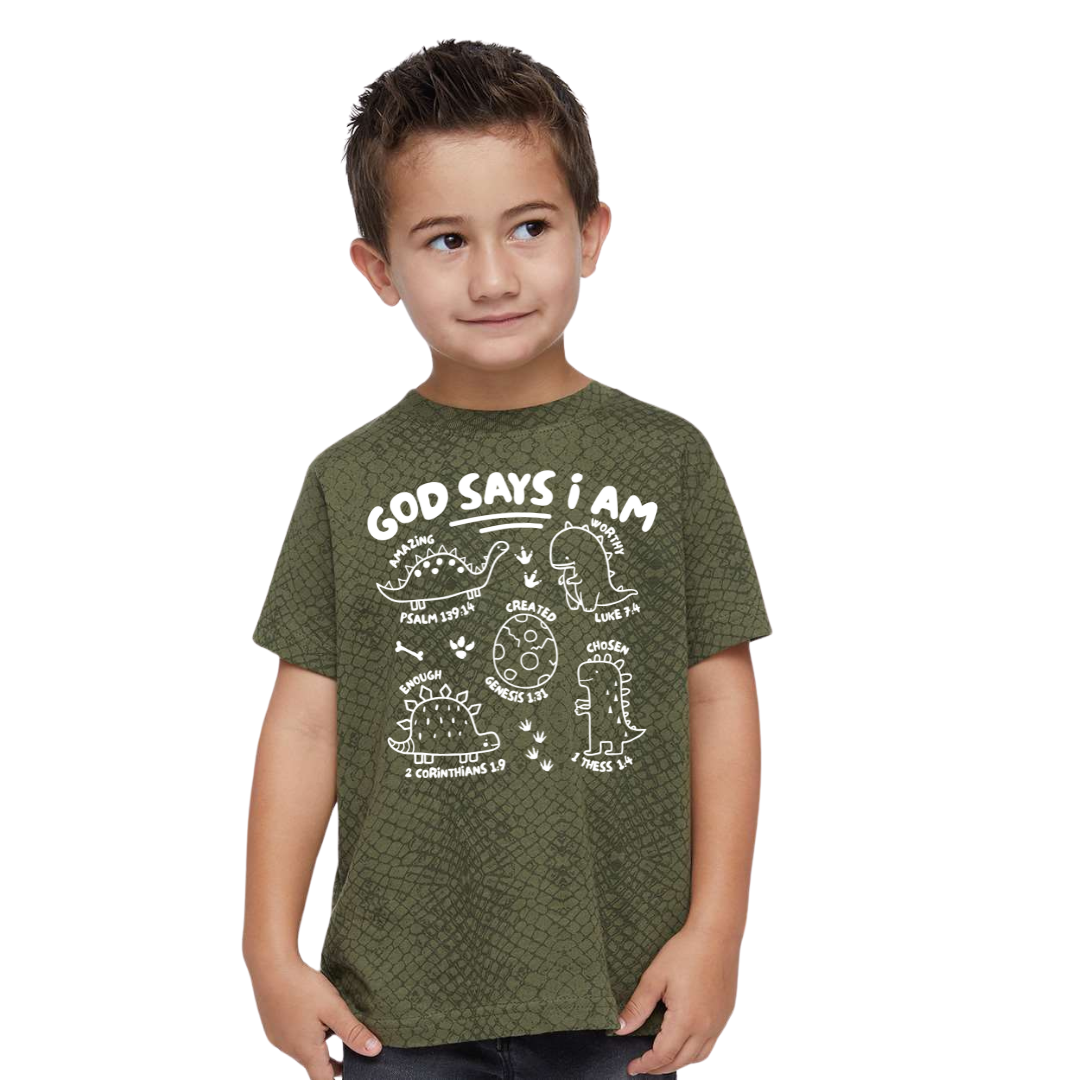Dino God Says I Am Youth & Toddler Tee