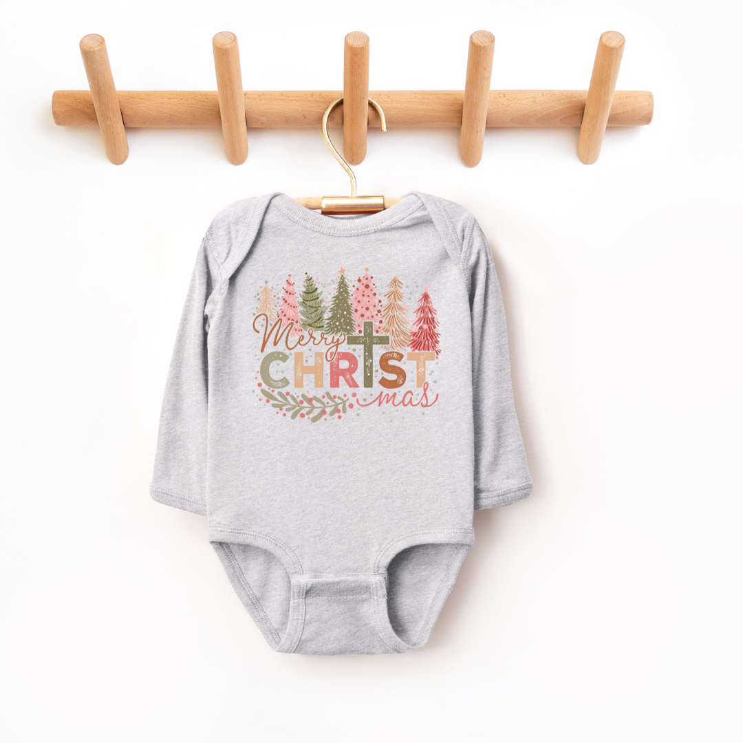 Merry Christmas Long Sleeve Infant Bodysuit Baby & Toddler Clothing Tea Shirt Shoppe NB - Bodysuit Heather