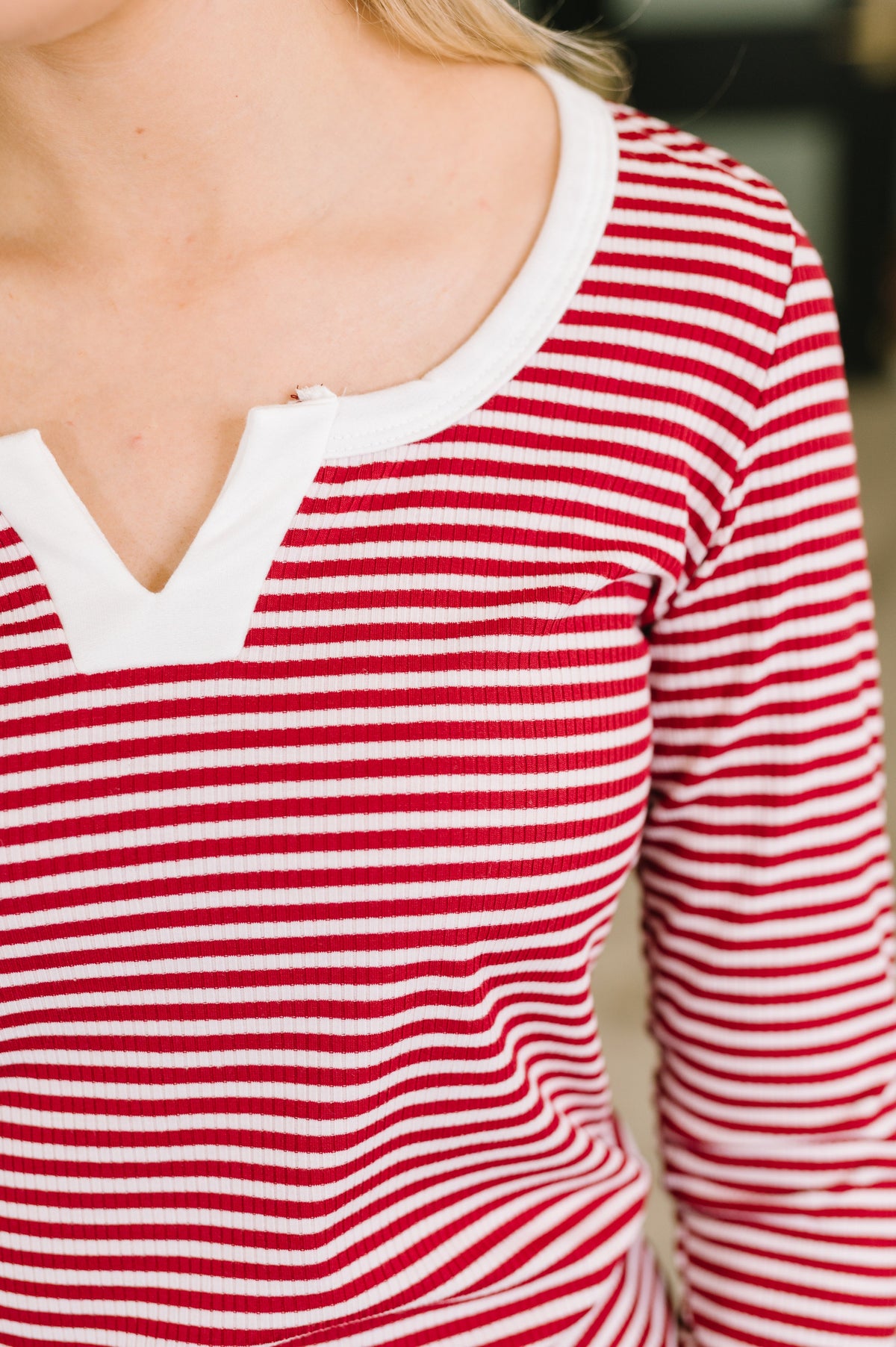 Here, There, Everywhere Split Neck Top in Burgundy, ribbed knit – alternate view 2