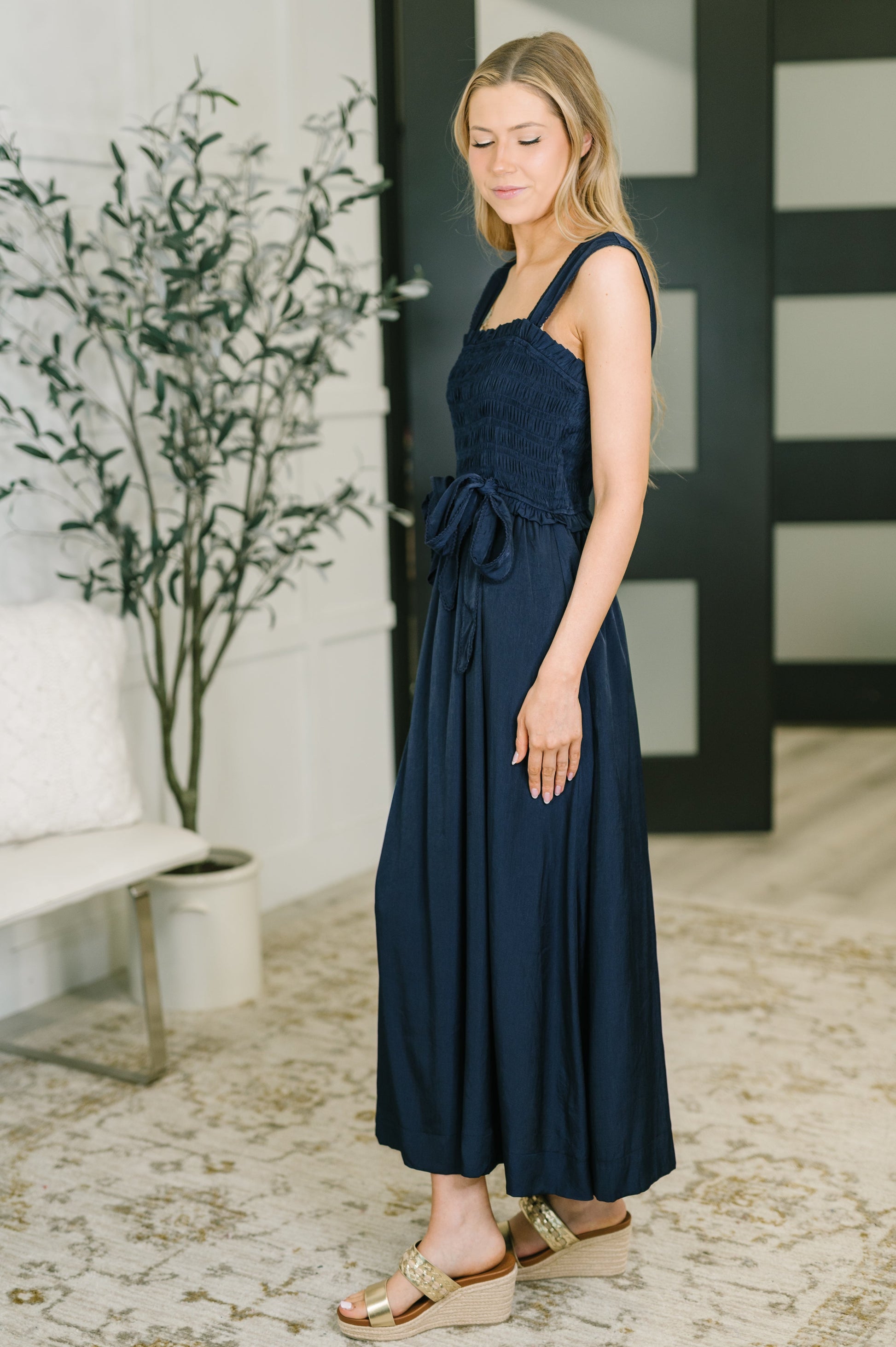 Hold Me Down midi dress in navy poplin – alternate view 4