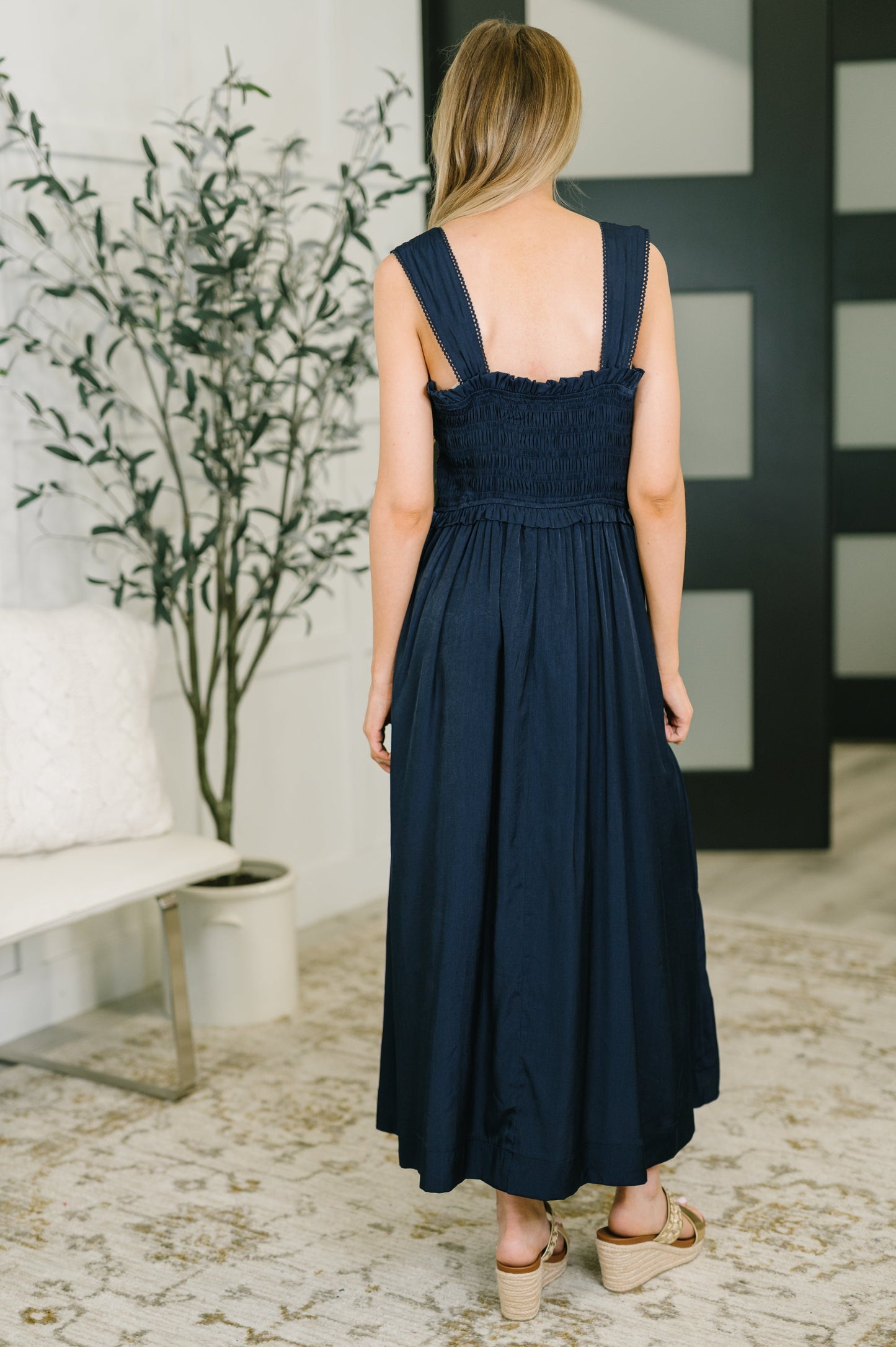 Hold Me Down midi dress in navy poplin – alternate view 5