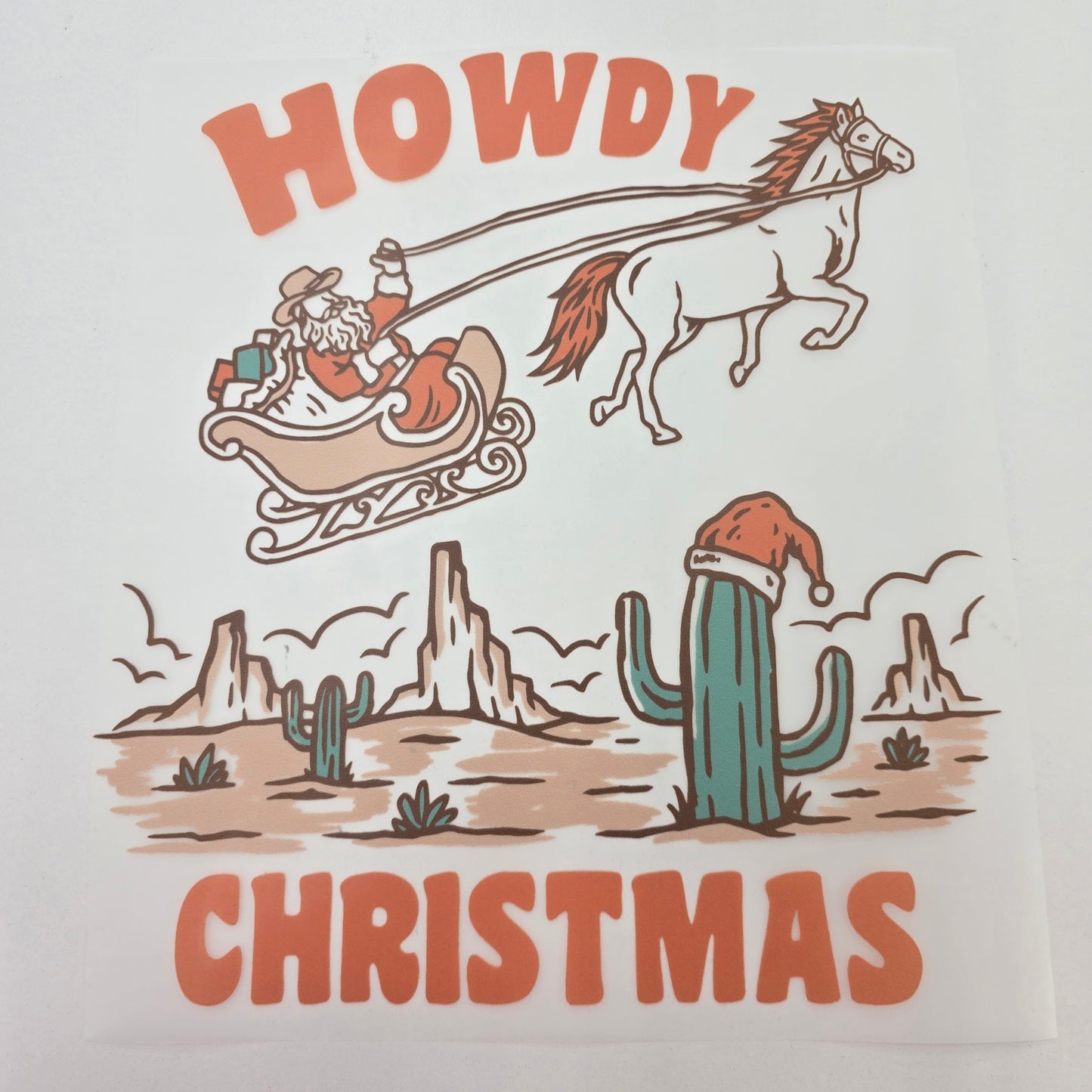 Howdy Christmas Desert Full Color Ready For Press DTF Print Transfer, Direct To Film