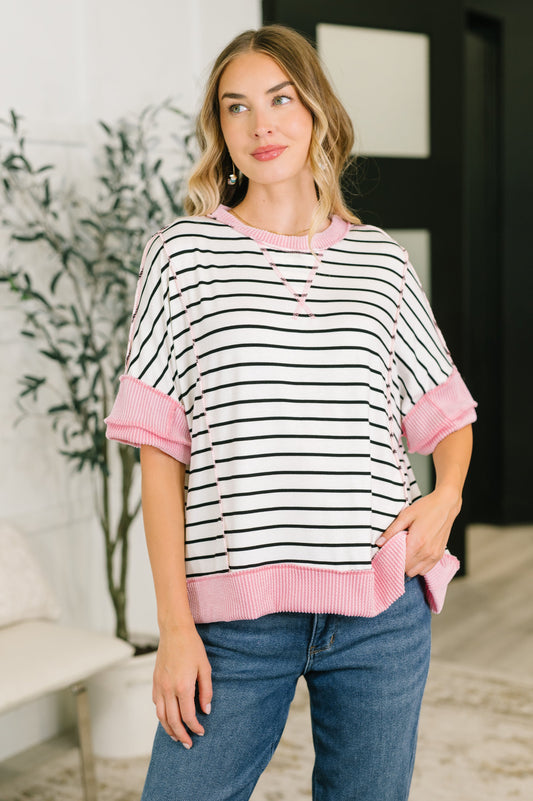 Human Nature contrast detail top in cable ribbed knit