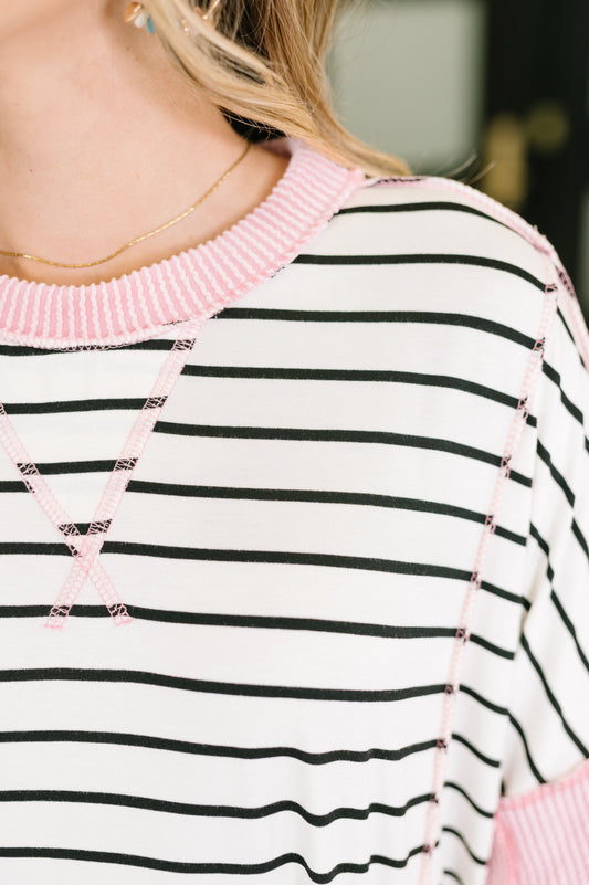 Human Nature contrast detail top in cable ribbed knit – alternate view 2