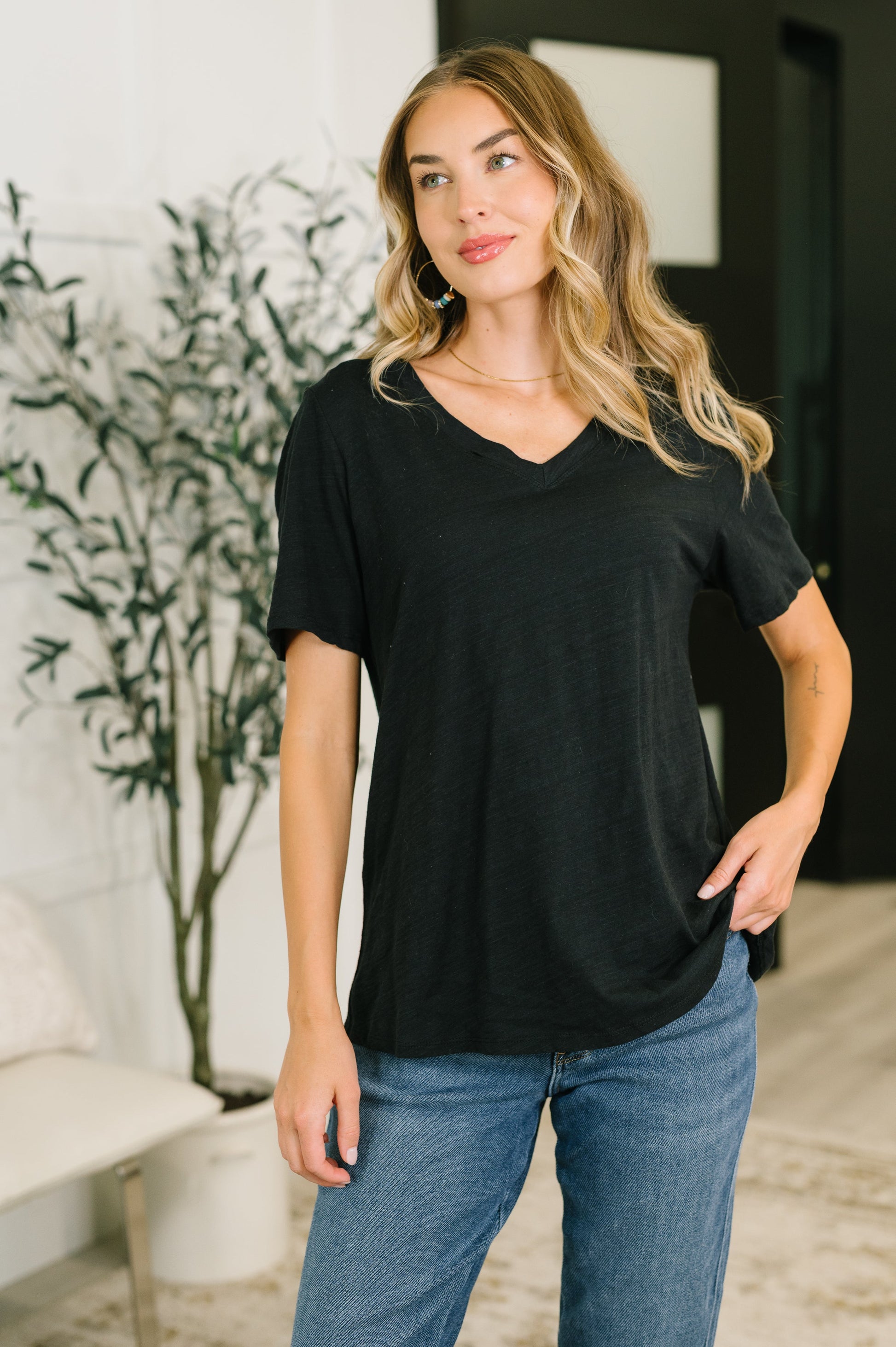 I Don't Have to Choose v-neck tee in black heathered knit