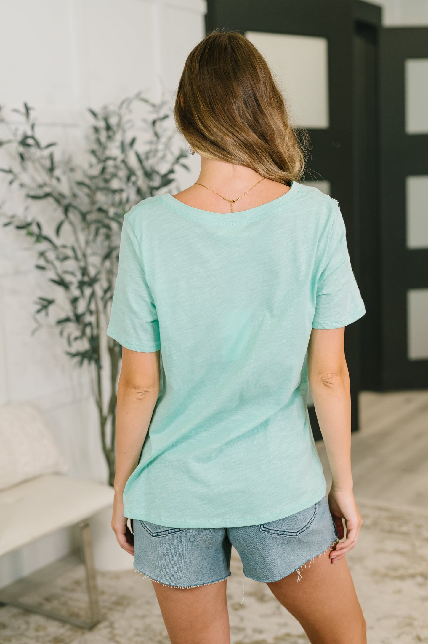 I Don't Have to Choose v-neck tee in mint heathered knit – alternate view 5