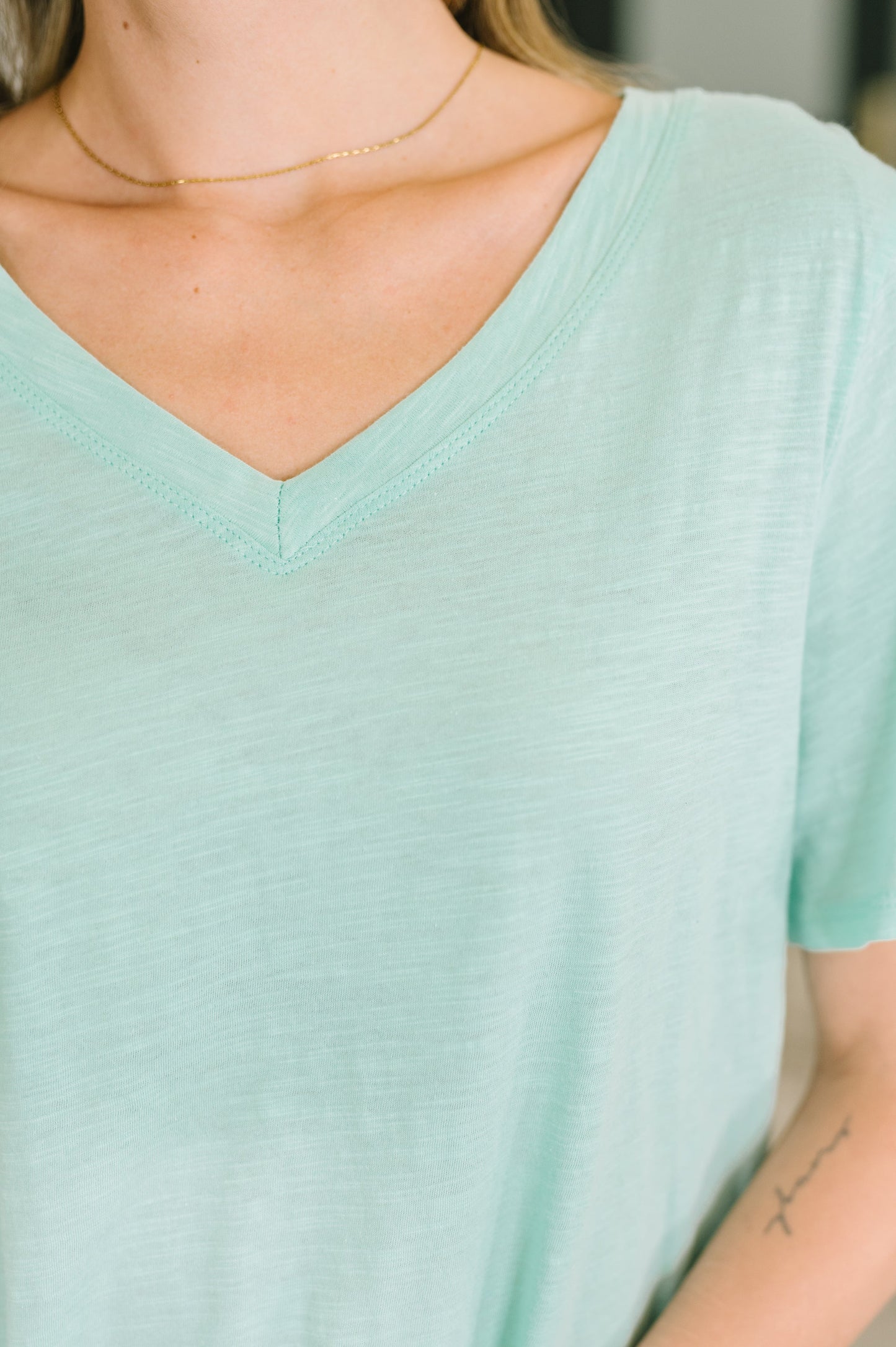 I Don't Have to Choose v-neck tee in mint heathered knit – alternate view 2