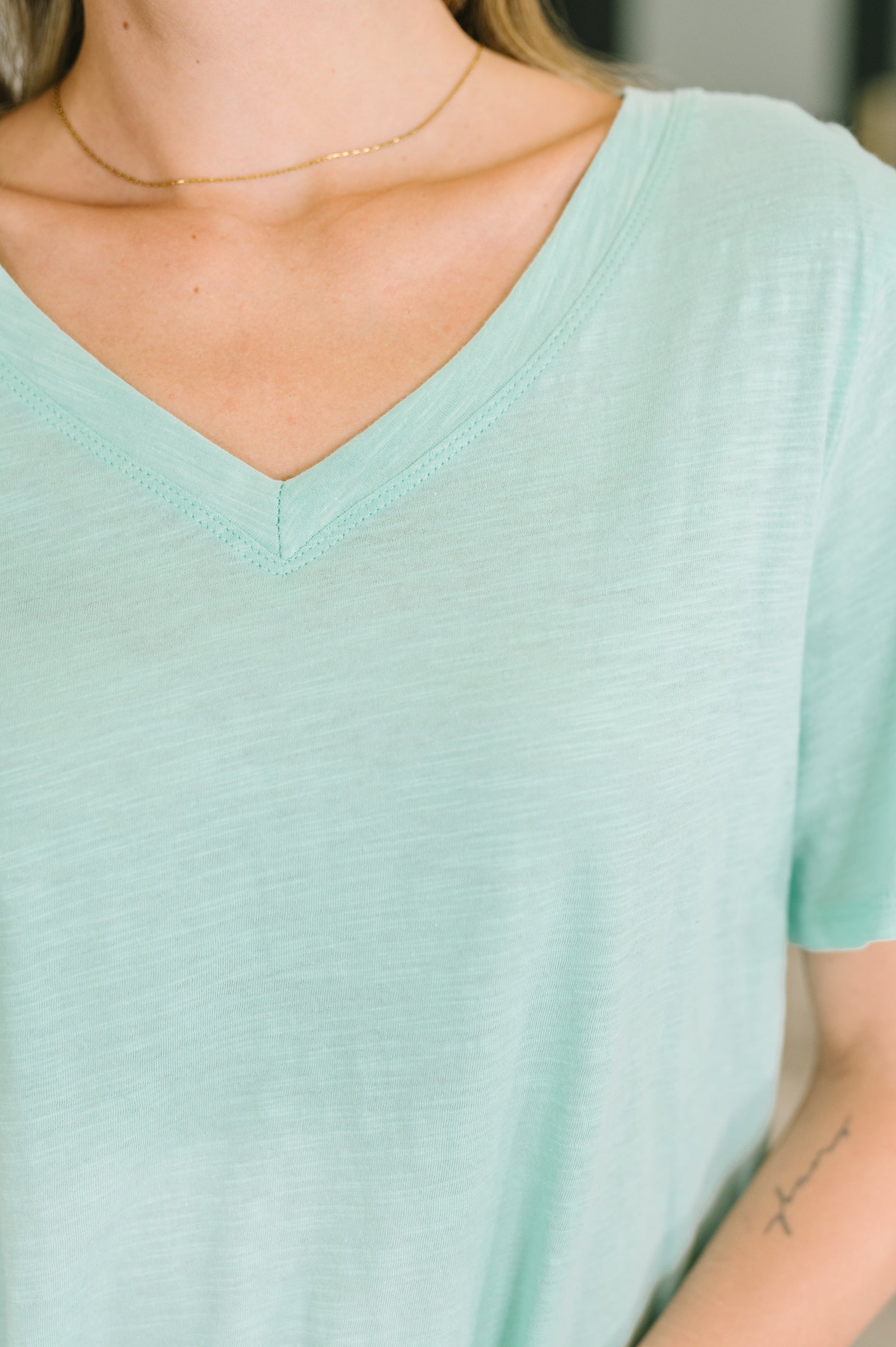 I Don't Have to Choose v-neck tee in mint heathered knit – alternate view 2