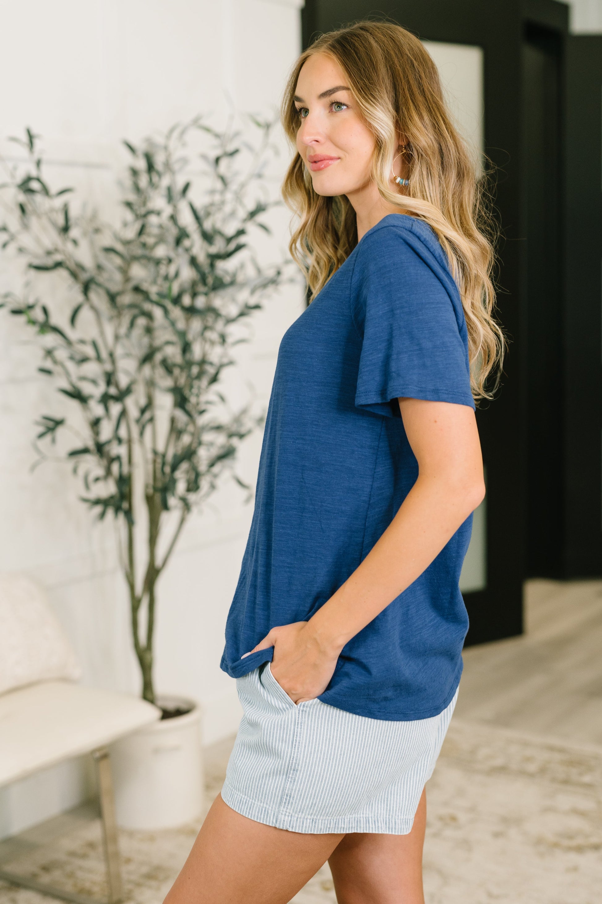 I Don't Have to Choose v-neck tee in navy heathered knit – alternate view 4