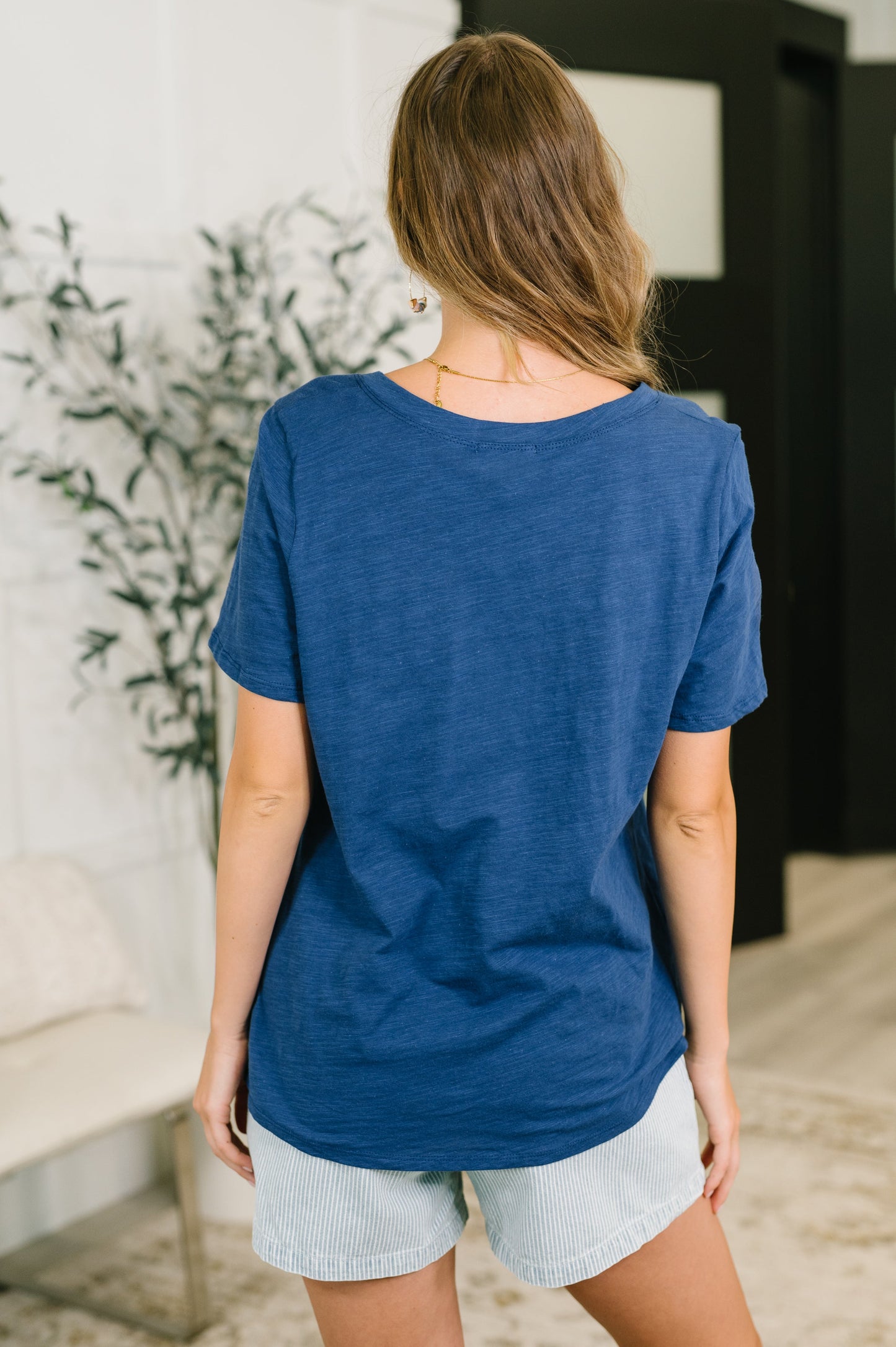 I Don't Have to Choose v-neck tee in navy heathered knit – alternate view 5