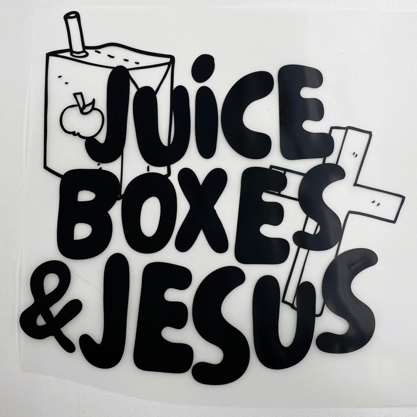 Juice Boxes & Jesus Hot Peel Custom Full Color Ready For Press DTF Print Transfer, Direct To Film DTF Tea-Shirt Shoppe