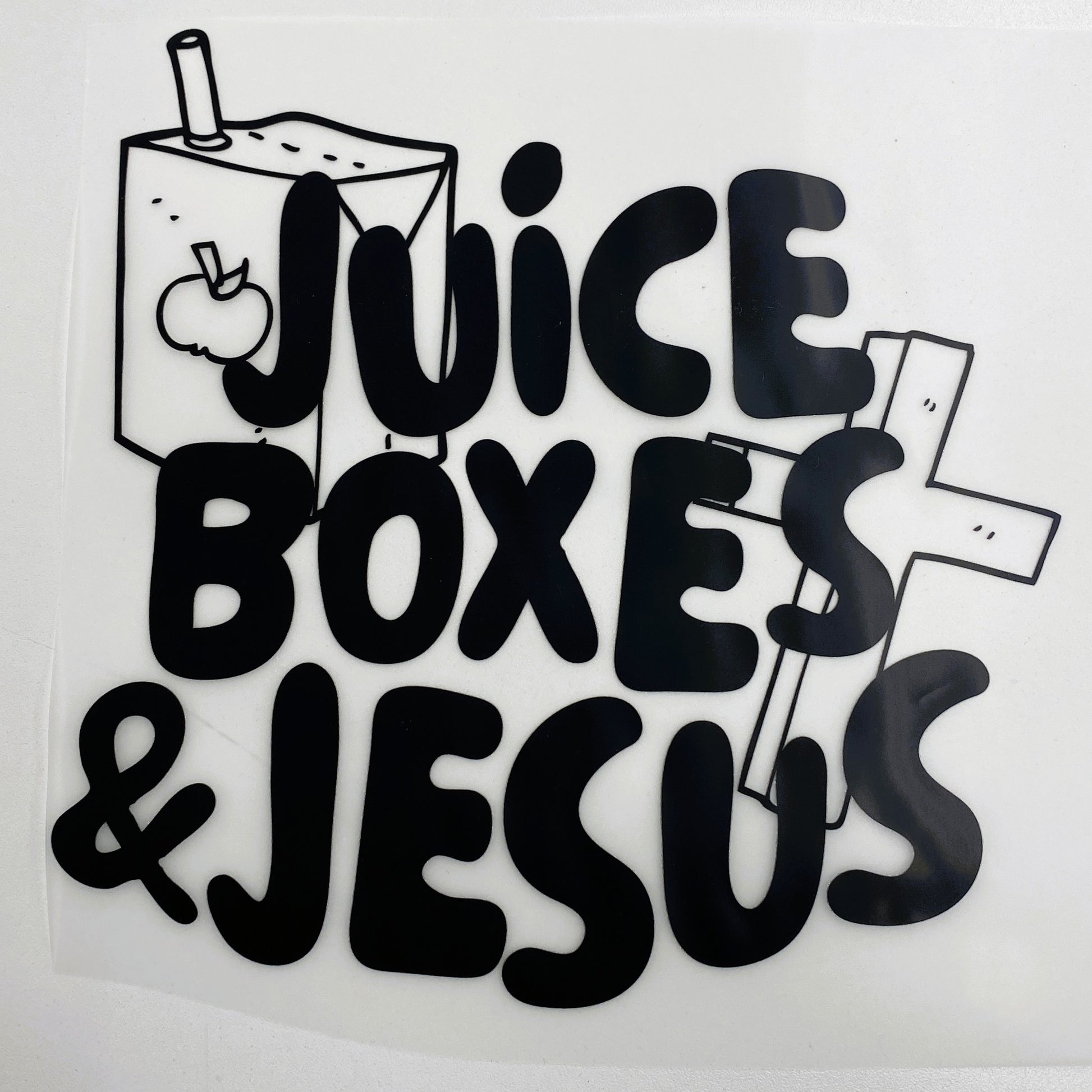 Juice Boxes & Jesus Hot Peel Custom Full Color Ready For Press DTF Print Transfer, Direct To Film DTF Tea-Shirt Shoppe