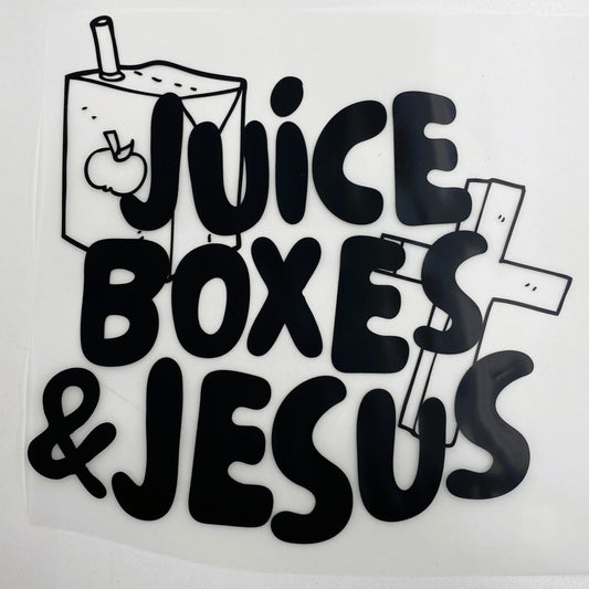 Juice Boxes & Jesus Hot Peel Custom Full Color Ready For Press DTF Print Transfer, Direct To Film DTF Tea-Shirt Shoppe