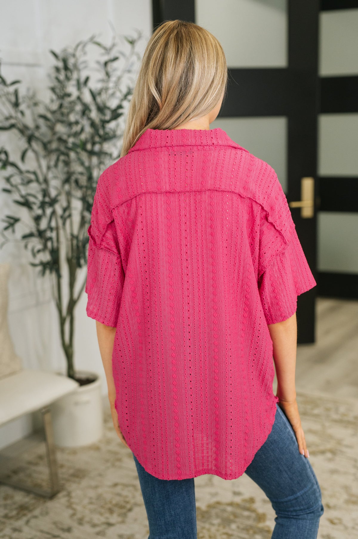 I Mean Business Eyelet Knit Button Down Top in eyelet knit – alternate view 5