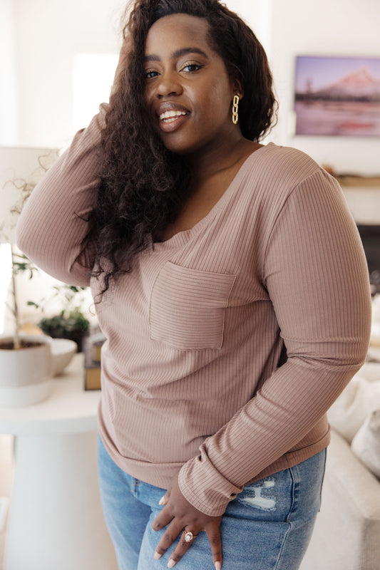 Indeed You Do Long Sleeve V-Neck Top in ribbed knit