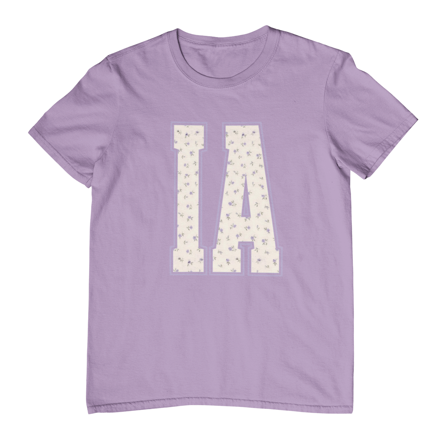 Purple t-shirt with 'IA' design on a white background