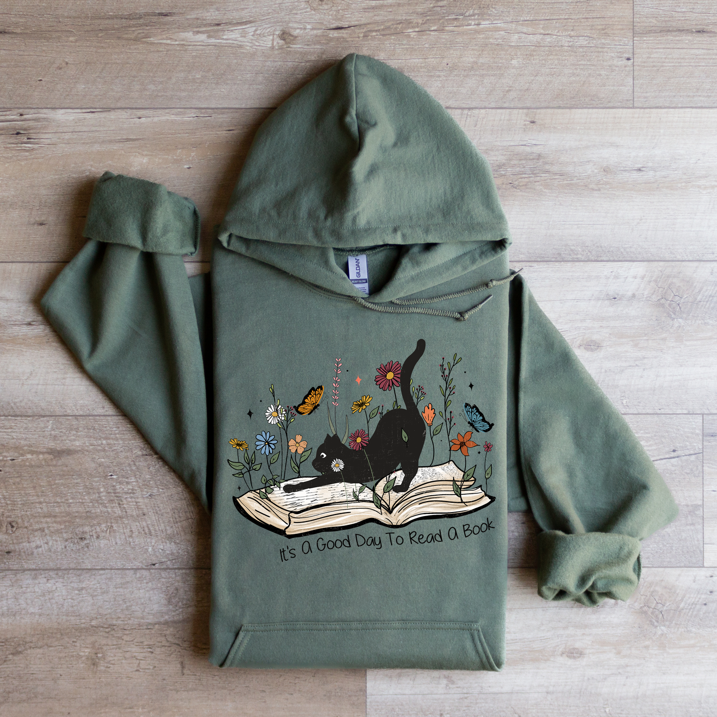 A Good Day To Read Graphic Hoodie Sweatshirt Tea Shirt Shoppe XSmall Military Green