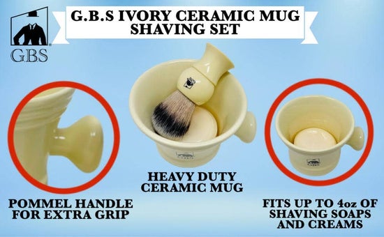 GBS 3 Piece  Mug, brush and Shaving soap Set - Black