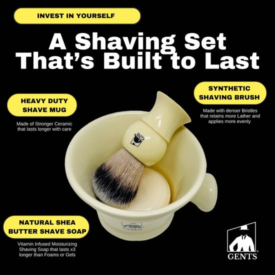 GBS 3 Piece  Mug, brush and Shaving soap Set - Black