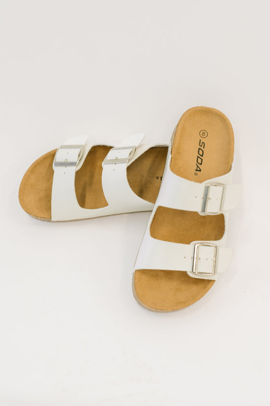 Jete Double Buckle Slides in White – alternate view 2
