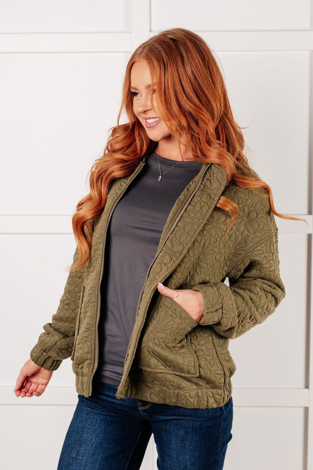 Jungle Explorer Quilted Zip Up Jacket in quilted knit