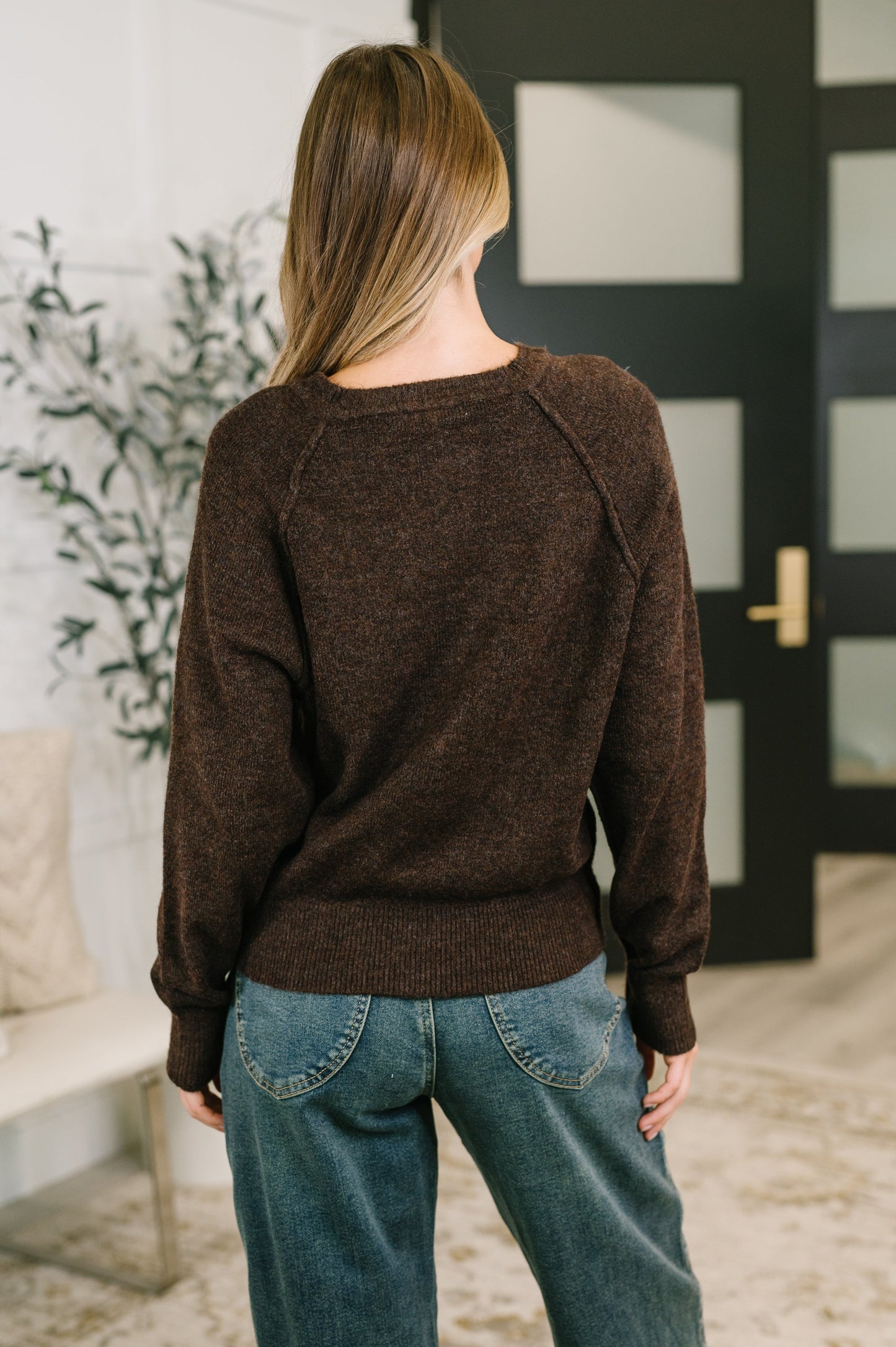 Just For Me Henley Brushed Pullover in Dark Brown – alternate view 5
