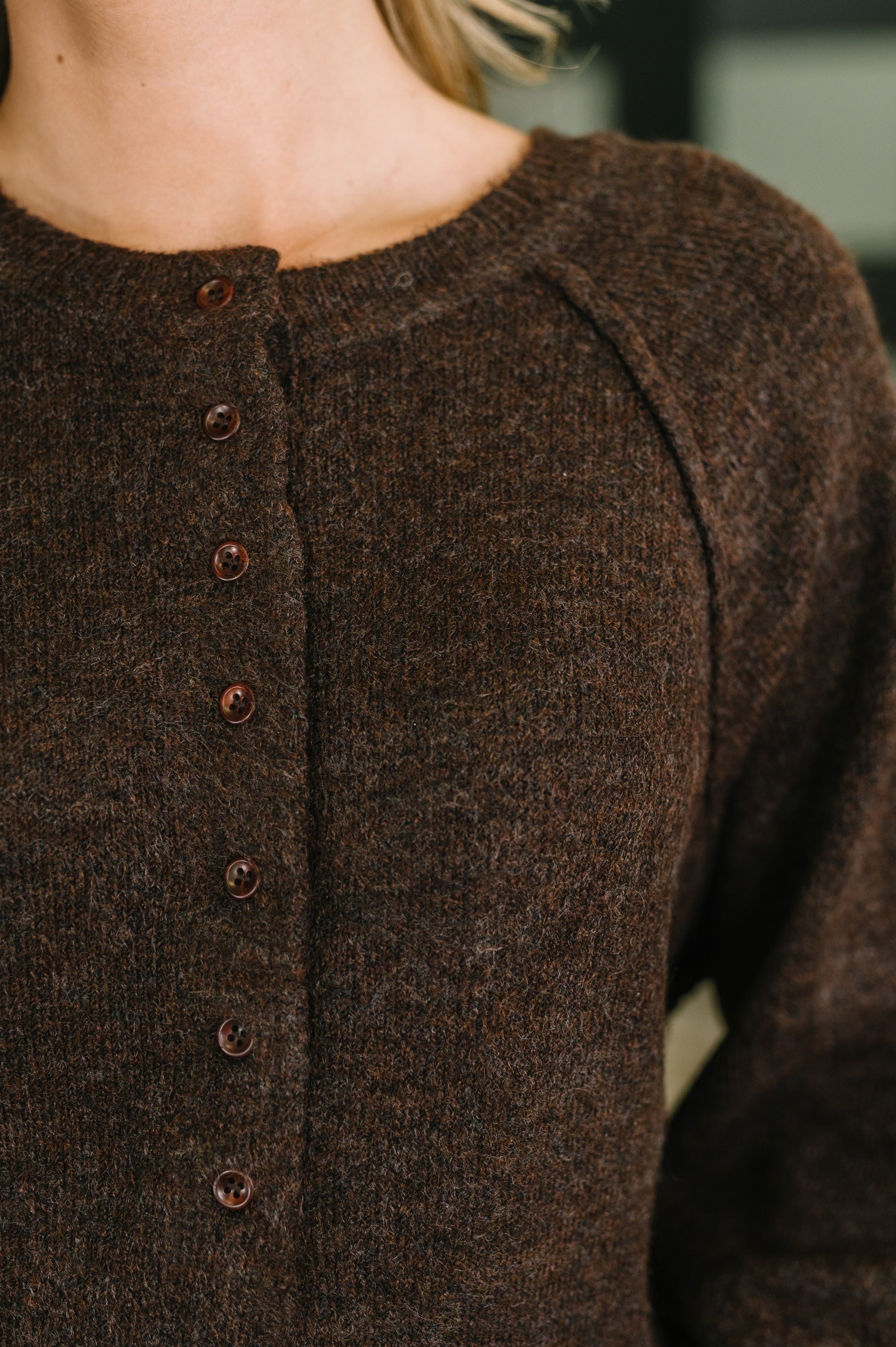 Just For Me Henley Brushed Pullover in Dark Brown – alternate view 2